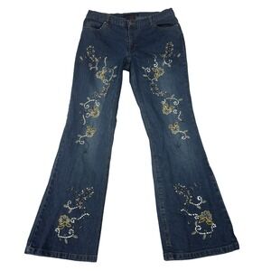 Willi Smith Womens Embellished Jeans Size 12 (32x31½ Fit) Mid-Rise Boot Cut BOHO